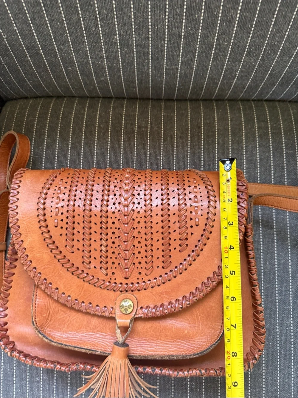 Patricia Nash Barattoli Tooled Genuine Leather Crossbody Bag Rust Brown